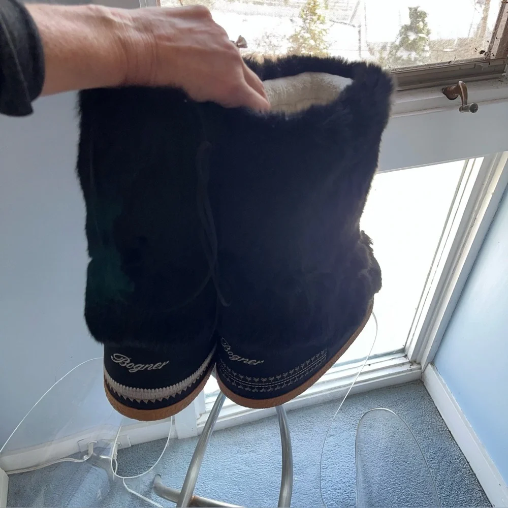 Bogner Black Rabbit Fur Winter Boots 9/10